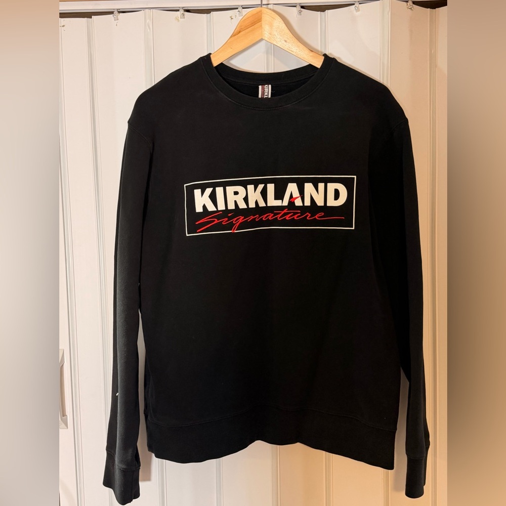Kirkland Signature Black Crewneck Sweatshirt with White and Red Logo